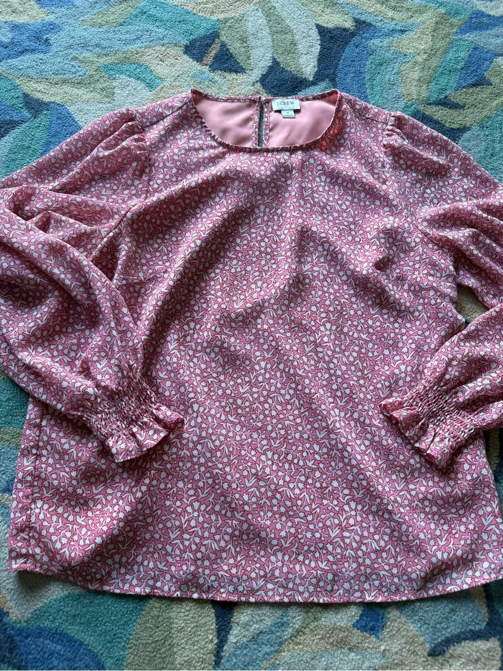 J. Crew Rose Pink Printed Long-Sleeve Blouse size small